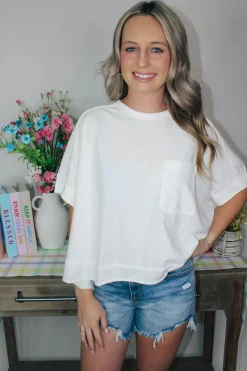 Oversized Washed Crop Top "White"<Allie Lynn's Boutique Discount