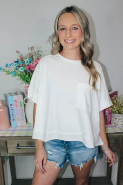Oversized Washed Crop Top "White"<Allie Lynn's Boutique Discount