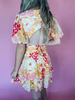 Peachy Floral Cut Out Mini Dress<Allie Lynn's Boutique Flash Sale