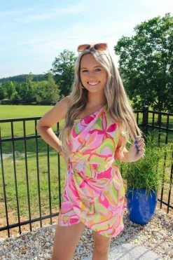 Pink Multi One Shoulder Dress<Allie Lynn's Boutique Shop