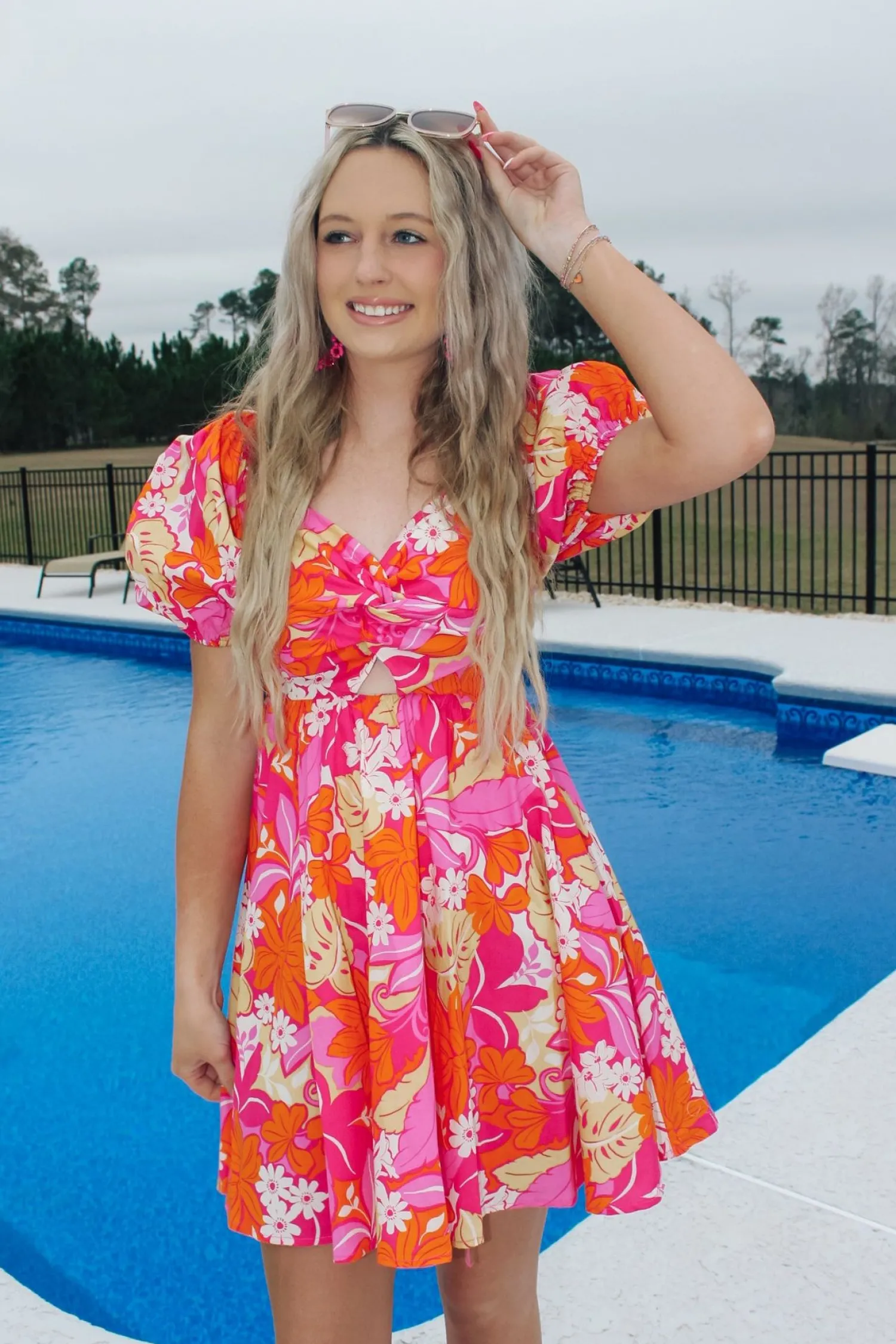 Pink/Orange Floral Printed Mini Dress<Allie Lynn's Boutique Hot
