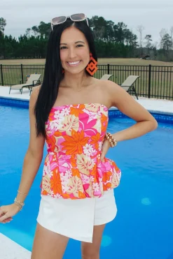 Pink/Orange Floral Printed Top<Allie Lynn's Boutique Cheap