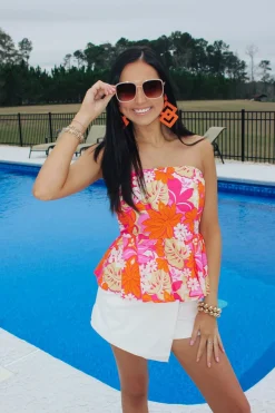 Pink/Orange Floral Printed Top<Allie Lynn's Boutique Cheap