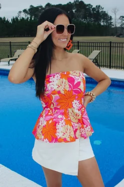 Pink/Orange Floral Printed Top<Allie Lynn's Boutique Cheap