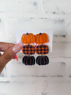 Pumpkin Earrings "Plaid"<Allie Lynn's Boutique Sale