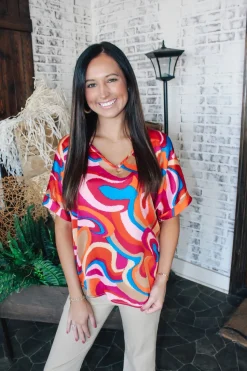 Retro Swirls Cuff Sleeve Top<Allie Lynn's Boutique Discount