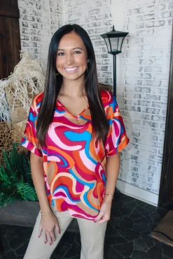 Retro Swirls Cuff Sleeve Top<Allie Lynn's Boutique Discount