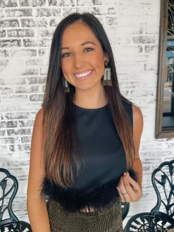 Sleeveless Feather Top "Black"<Allie Lynn's Boutique Store