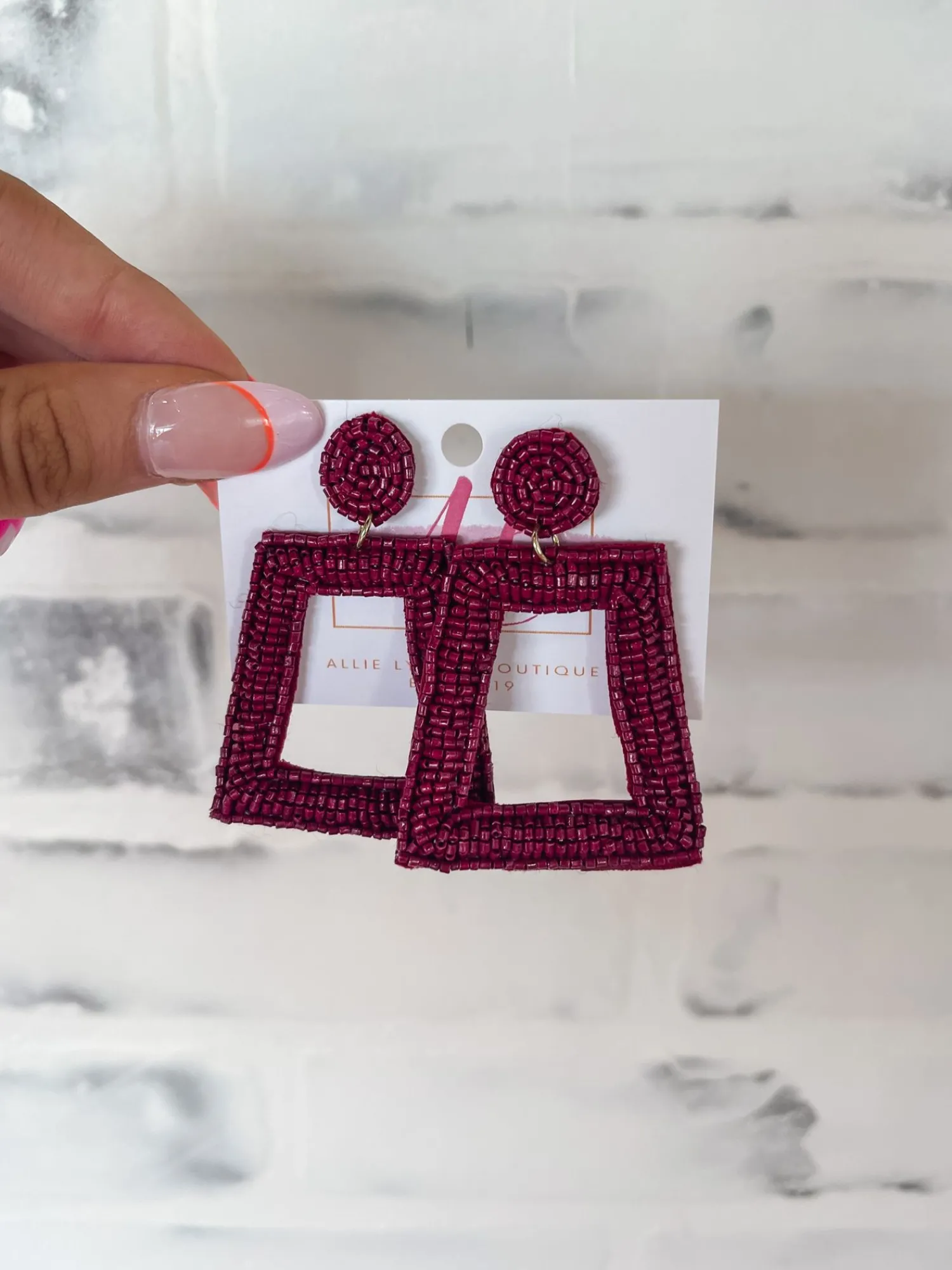 Square Color Pop Earrings "Maroon"<Allie Lynn's Boutique Hot