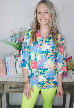 Teal/Lime Button Top<Allie Lynn's Boutique Cheap