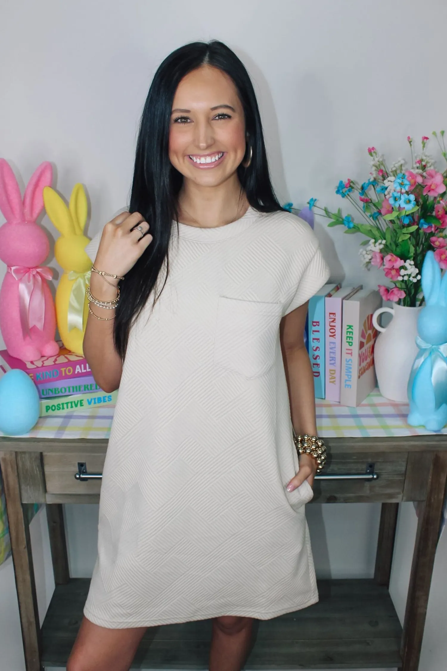 Textured Mini Dress "Taupe"<Allie Lynn's Boutique Sale