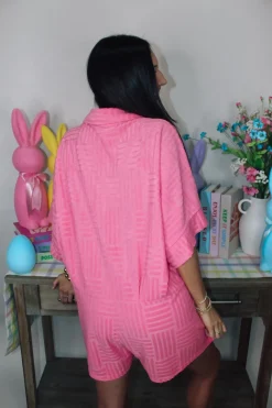 Textured Terry Collared Romper 