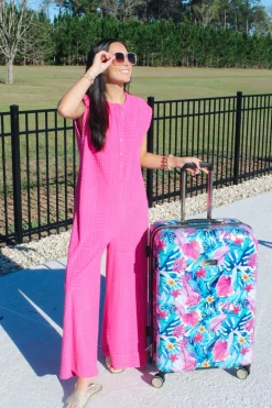 Textured Terry Sleeveless Jumpsuit 