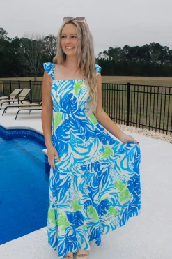 Tropical Feels Maxi Dress "Ivory Blue"<Allie Lynn's Boutique Cheap