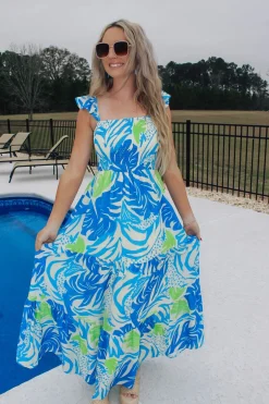 Tropical Feels Maxi Dress "Ivory Blue"<Allie Lynn's Boutique New