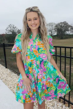 Turquoise Poplin Mini Dress<Allie Lynn's Boutique Outlet