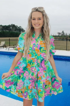 Turquoise Poplin Mini Dress<Allie Lynn's Boutique Outlet