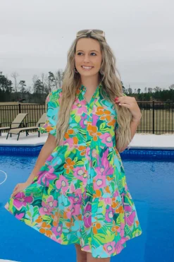 Turquoise Poplin Mini Dress<Allie Lynn's Boutique Store