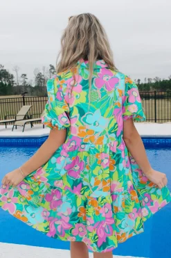 Turquoise Poplin Mini Dress<Allie Lynn's Boutique Store