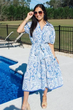Two Tone Paisley Collared Dress<Allie Lynn's Boutique Clearance