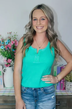 Washed Casual Fitted Tank Top "Seafoam"<Allie Lynn's Boutique Cheap