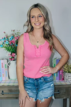 Washed Casual Fitted Tank Top "Pink"<Allie Lynn's Boutique Cheap
