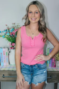 Washed Casual Fitted Tank Top "Pink"<Allie Lynn's Boutique Best Sale